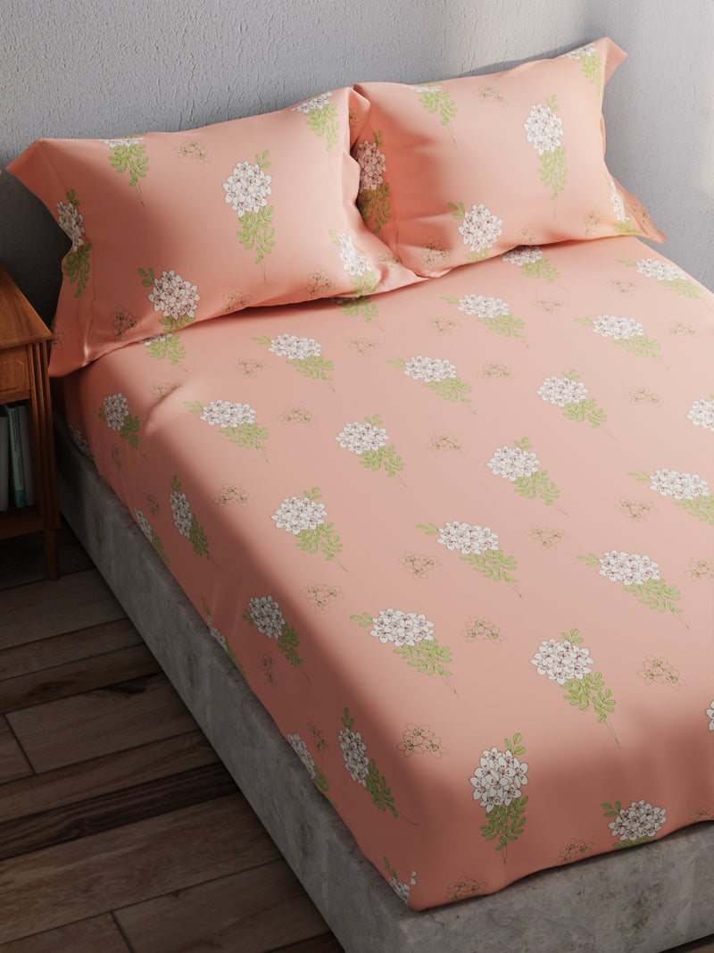 100% Pure Cotton Double Bedsheet With 2 Pillow Covers <small> (floral-peach)</small>