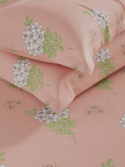 100% Pure Cotton Double Bedsheet With 2 Pillow Covers <small> (floral-peach)</small>