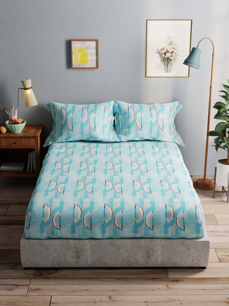 100% Pure Cotton Double Bedsheet With 2 Pillow Covers <small> (geometric-blue)</small>