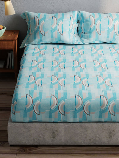 100% Pure Cotton Double Bedsheet With 2 Pillow Covers <small> (geometric-blue)</small>