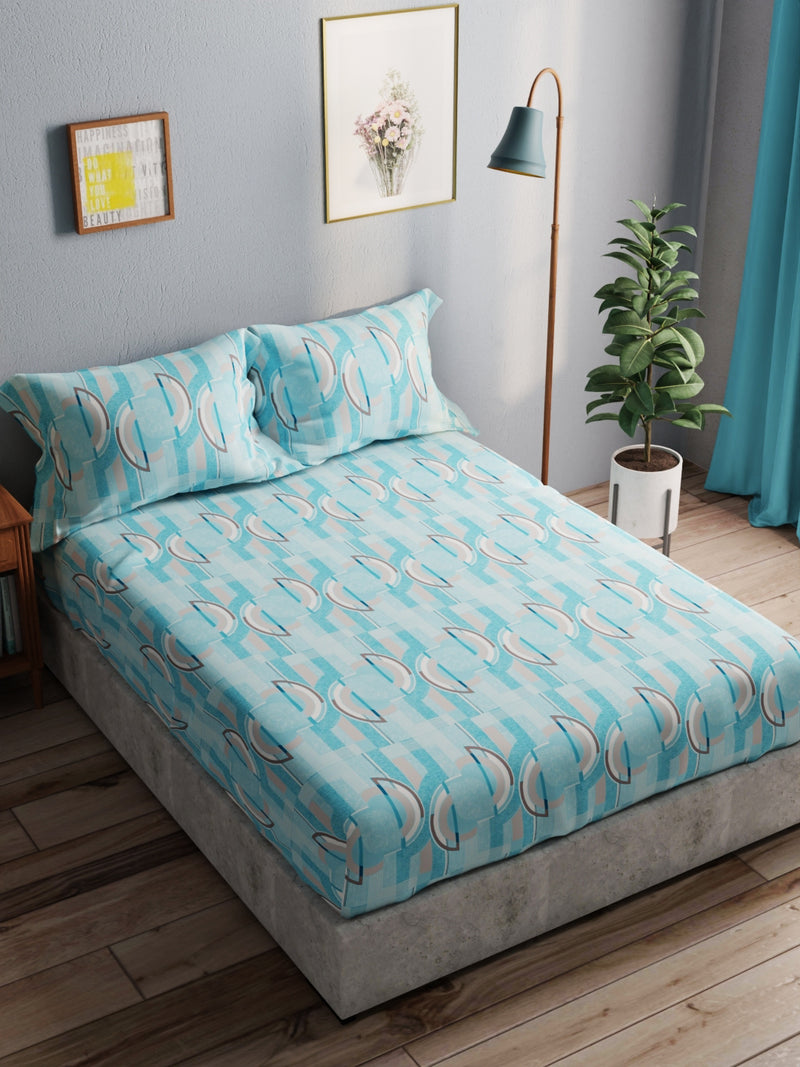 100% Pure Cotton Double Bedsheet With 2 Pillow Covers <small> (geometric-blue)</small>