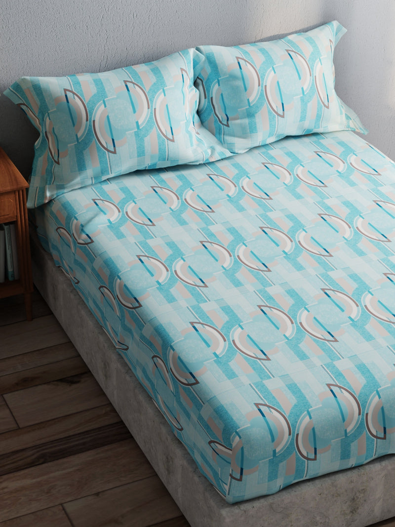 100% Pure Cotton Double Bedsheet With 2 Pillow Covers <small> (geometric-blue)</small>