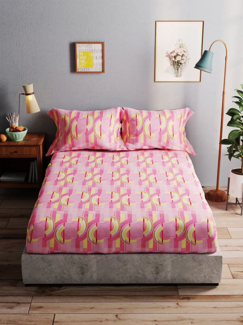 100% Pure Cotton Double Bedsheet With 2 Pillow Covers <small> (geometric-pink)</small>