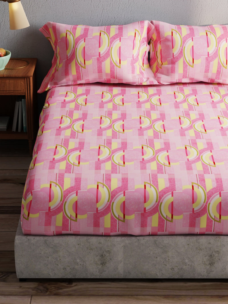 100% Pure Cotton Double Bedsheet With 2 Pillow Covers <small> (geometric-pink)</small>