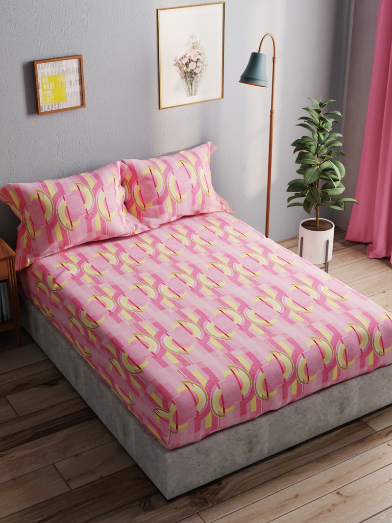 100% Pure Cotton Double Bedsheet With 2 Pillow Covers <small> (geometric-pink)</small>