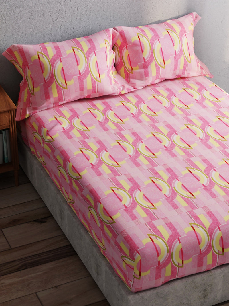 100% Pure Cotton Double Bedsheet With 2 Pillow Covers <small> (geometric-pink)</small>