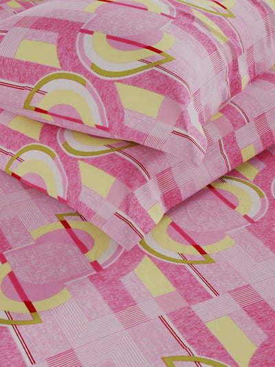 100% Pure Cotton Double Bedsheet With 2 Pillow Covers <small> (geometric-pink)</small>