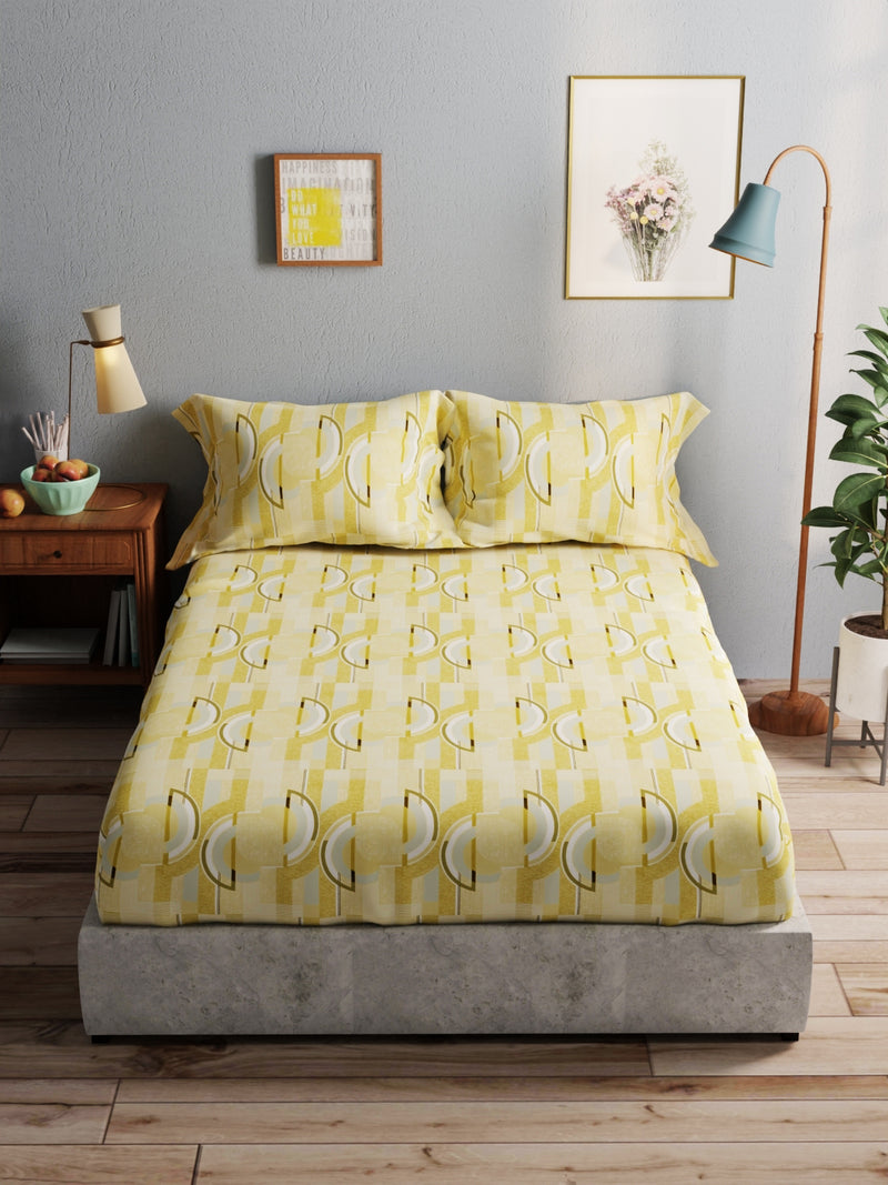 100% Pure Cotton Double Bedsheet With 2 Pillow Covers <small> (geometric-olive)</small>