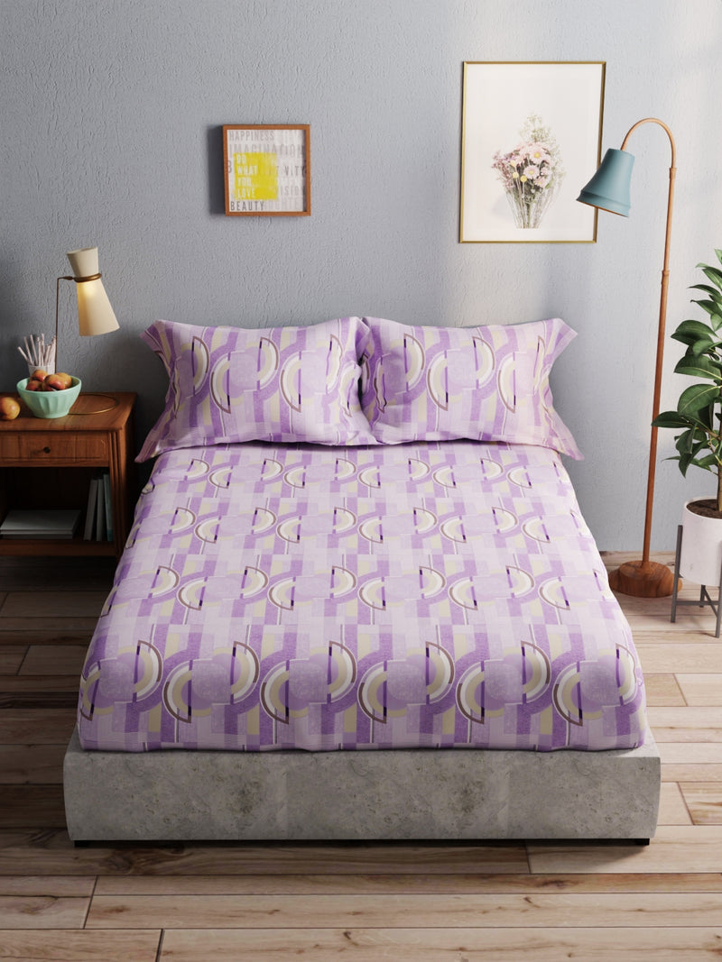 100% Pure Cotton Double Bedsheet With 2 Pillow Covers <small> (geometric-violet)</small>