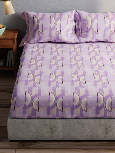 100% Pure Cotton Double Bedsheet With 2 Pillow Covers <small> (geometric-violet)</small>