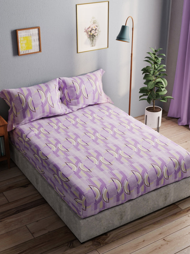 100% Pure Cotton Double Bedsheet With 2 Pillow Covers <small> (geometric-violet)</small>