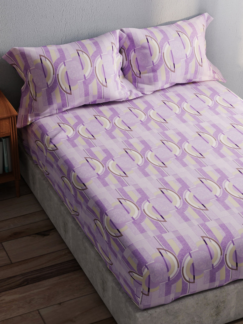 100% Pure Cotton Double Bedsheet With 2 Pillow Covers <small> (geometric-violet)</small>