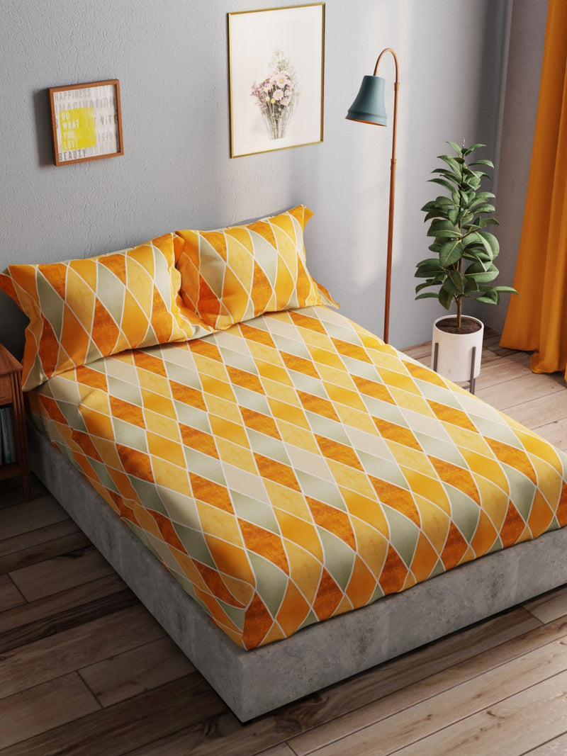 100% Pure Cotton Double Bedsheet With 2 Pillow Covers <small> (geometric-orange)</small>