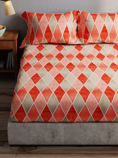 100% Pure Cotton Double Bedsheet With 2 Pillow Covers <small> (geometric-red)</small>