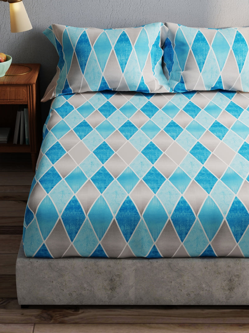 100% Pure Cotton Double Bedsheet With 2 Pillow Covers <small> (geometric-blue)</small>