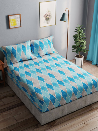 100% Pure Cotton Double Bedsheet With 2 Pillow Covers <small> (geometric-blue)</small>