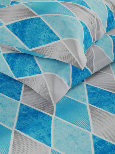 100% Pure Cotton Double Bedsheet With 2 Pillow Covers <small> (geometric-blue)</small>