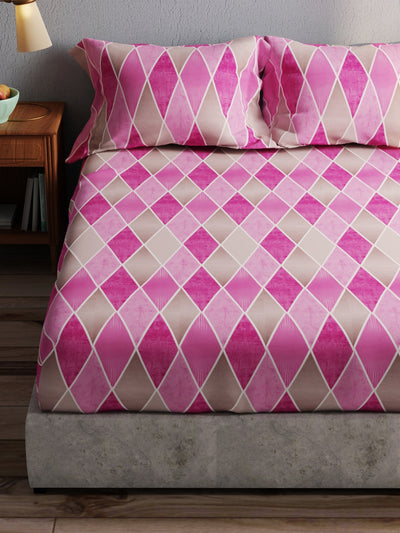 100% Pure Cotton Double Bedsheet With 2 Pillow Covers <small> (geometric-pink)</small>