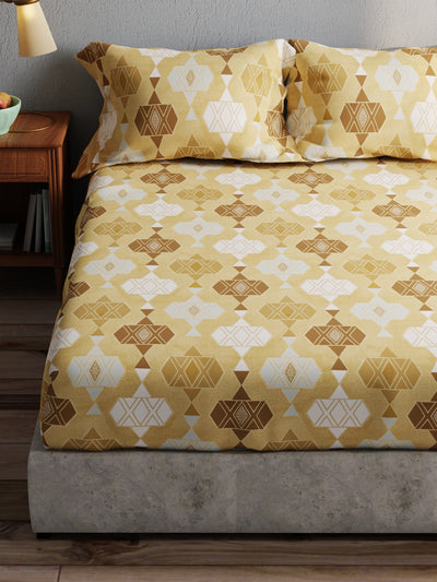 100% Pure Cotton Double Bedsheet With 2 Pillow Covers <small> (geometric-tan)</small>