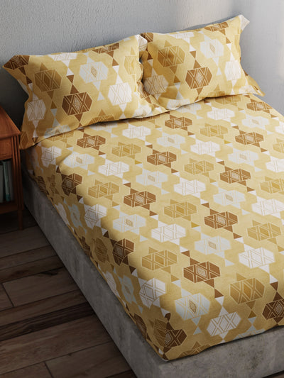 100% Pure Cotton Double Bedsheet With 2 Pillow Covers <small> (geometric-tan)</small>