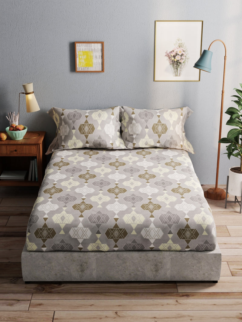 100% Pure Cotton Double Bedsheet With 2 Pillow Covers <small> (geometric-grey)</small>