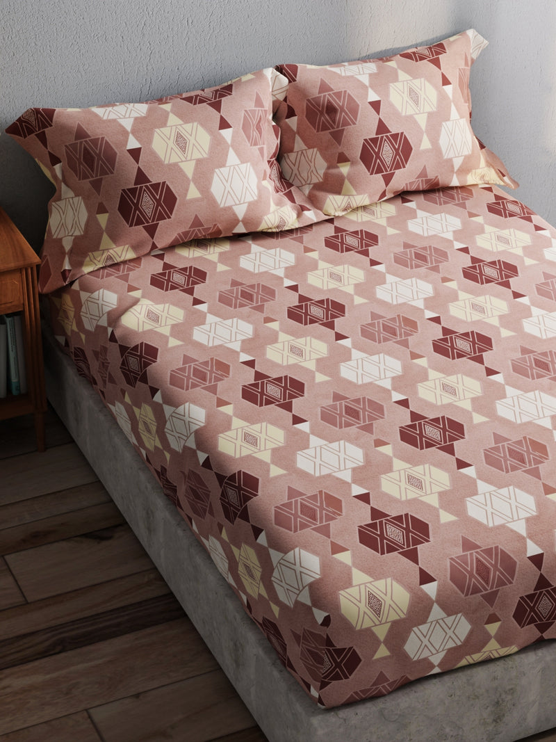 100% Pure Cotton Double Bedsheet With 2 Pillow Covers <small> (geometric-lt.brown)</small>