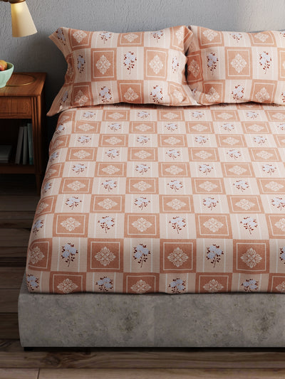 100% Pure Cotton Double Bedsheet With 2 Pillow Covers <small> (floral-lt.orange)</small>