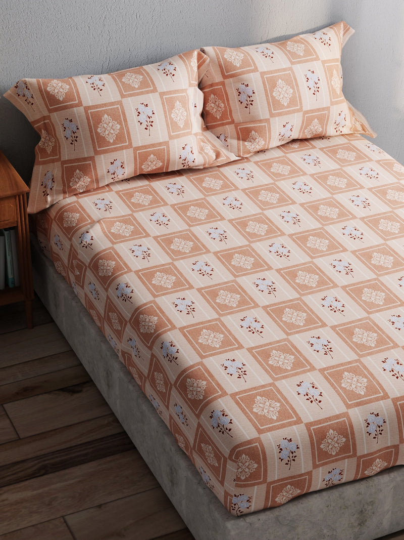 100% Pure Cotton Double Bedsheet With 2 Pillow Covers <small> (floral-lt.orange)</small>