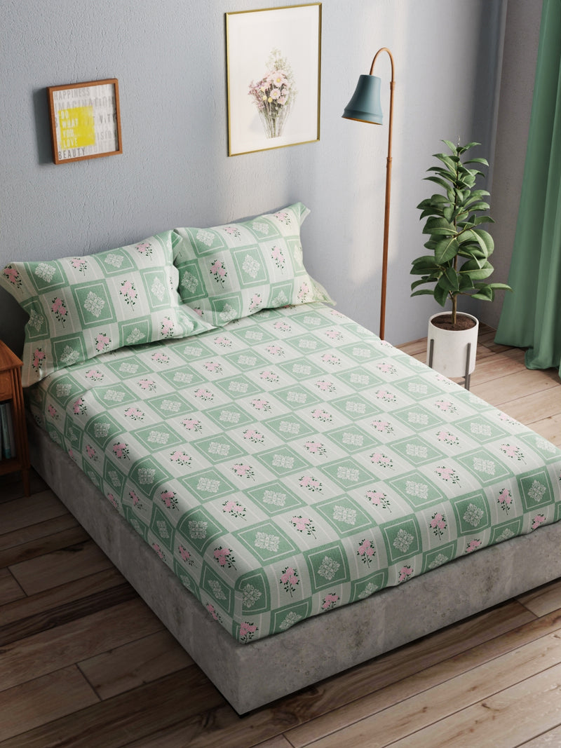 100% Pure Cotton Double Bedsheet With 2 Pillow Covers <small> (floral-green)</small>