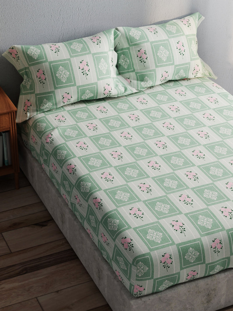 100% Pure Cotton Double Bedsheet With 2 Pillow Covers <small> (floral-green)</small>