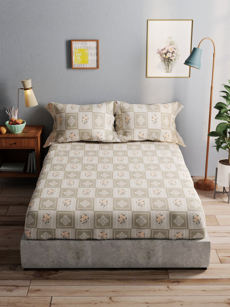 100% Pure Cotton Double Bedsheet With 2 Pillow Covers <small> (floral-grey)</small>