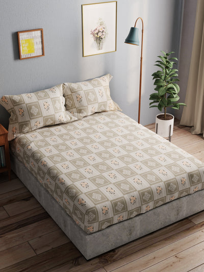 100% Pure Cotton Double Bedsheet With 2 Pillow Covers <small> (floral-grey)</small>