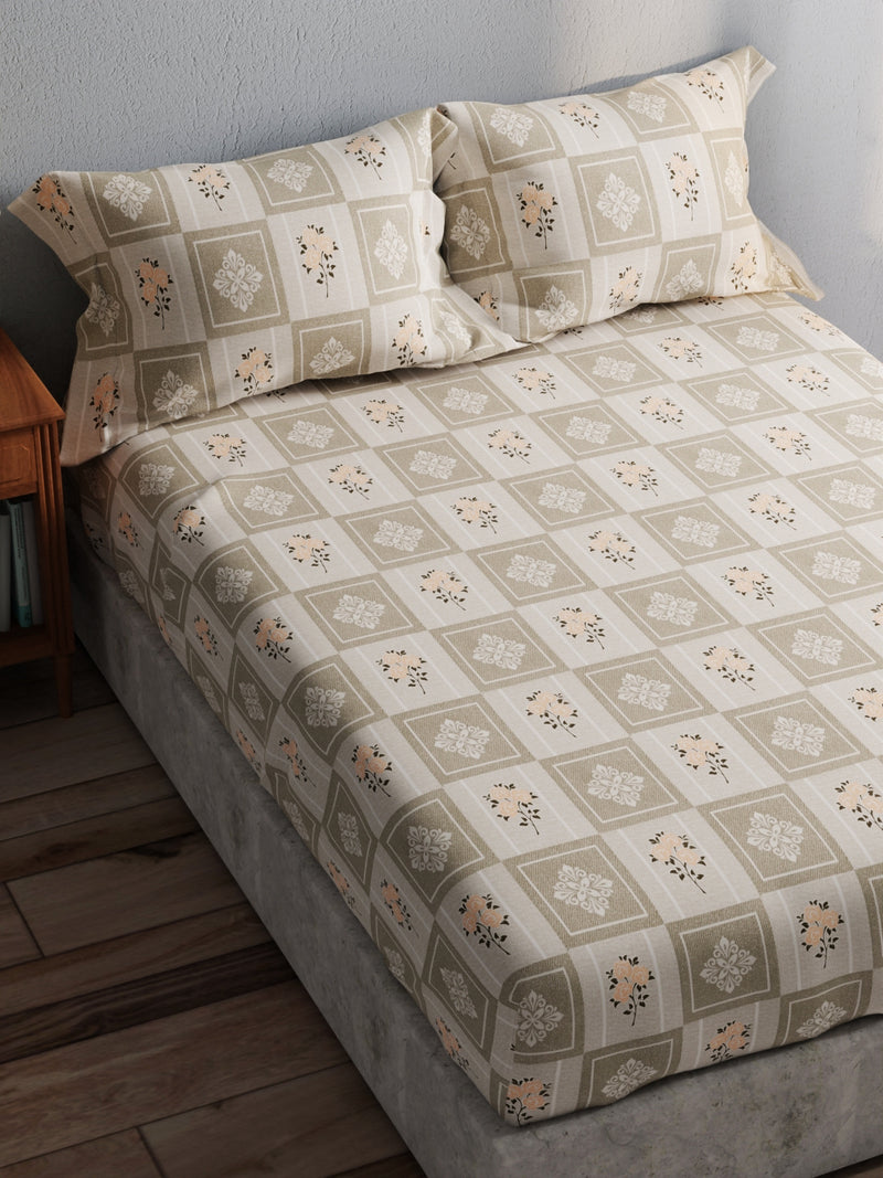 100% Pure Cotton Double Bedsheet With 2 Pillow Covers <small> (floral-grey)</small>