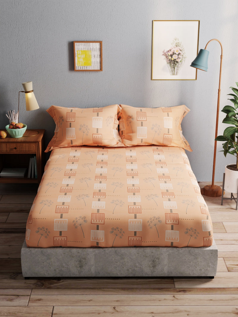 100% Pure Cotton Double Bedsheet With 2 Pillow Covers <small> (geometric-peach)</small>