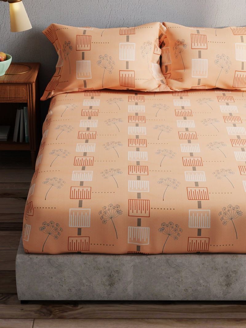 100% Pure Cotton Double Bedsheet With 2 Pillow Covers <small> (geometric-peach)</small>