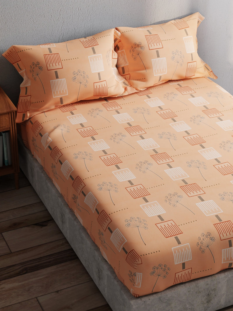 100% Pure Cotton Double Bedsheet With 2 Pillow Covers <small> (geometric-peach)</small>