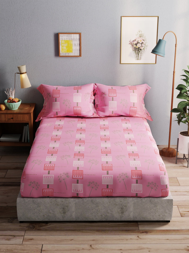 100% Pure Cotton Double Bedsheet With 2 Pillow Covers <small> (geometric-pink)</small>