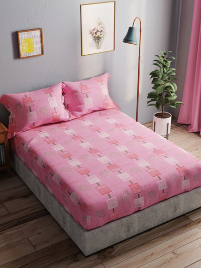 100% Pure Cotton Double Bedsheet With 2 Pillow Covers <small> (geometric-pink)</small>