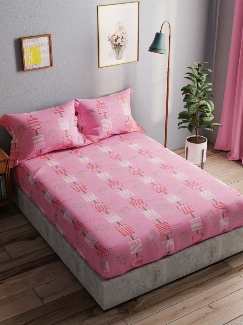 100% Pure Cotton Double Bedsheet With 2 Pillow Covers <small> (geometric-pink)</small>