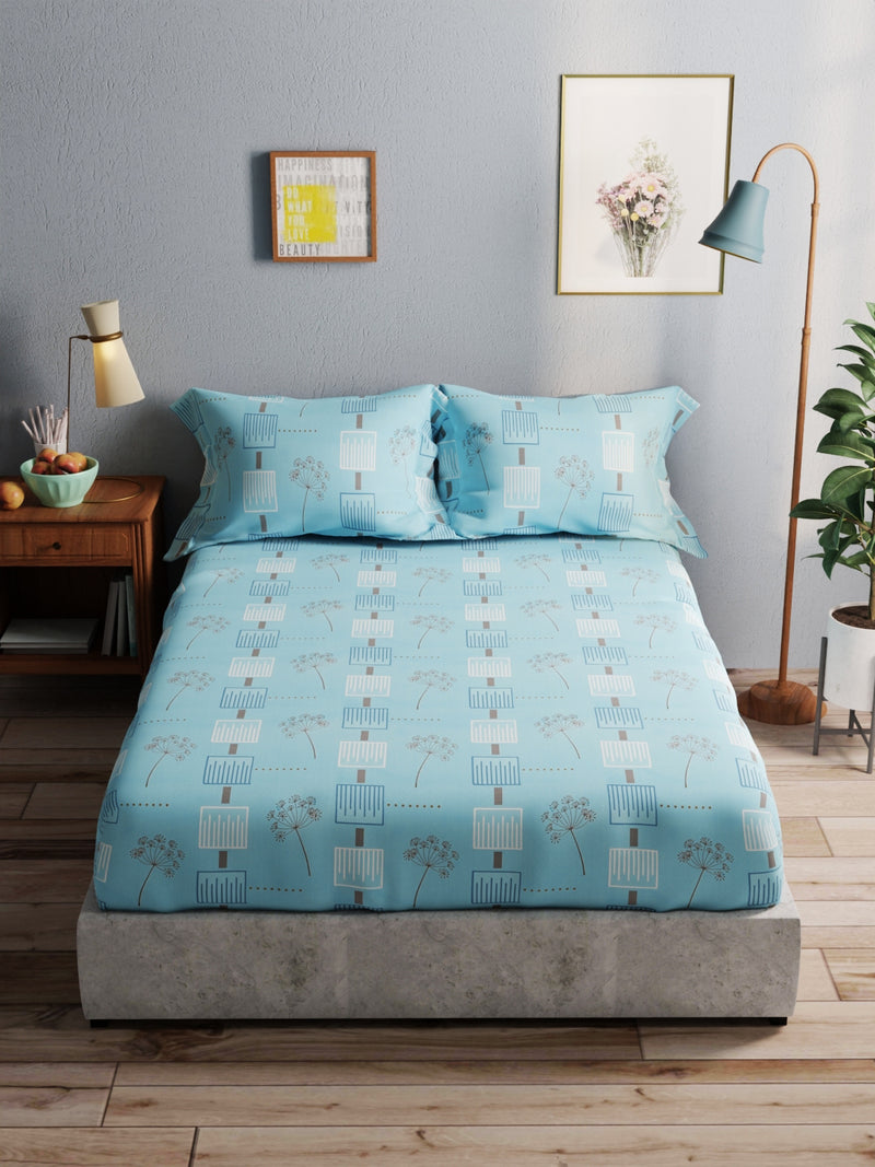 100% Pure Cotton Double Bedsheet With 2 Pillow Covers <small> (geometric-blue)</small>