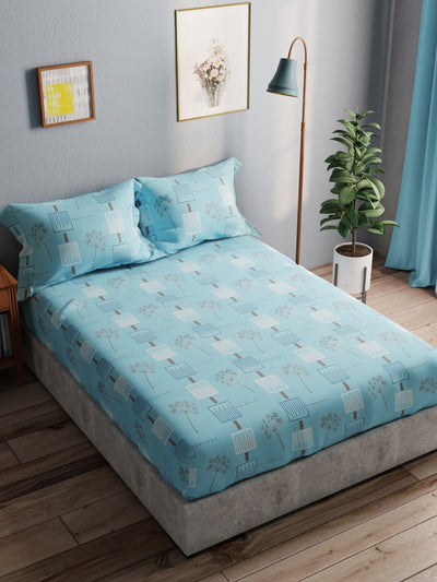 100% Pure Cotton Double Bedsheet With 2 Pillow Covers <small> (geometric-blue)</small>