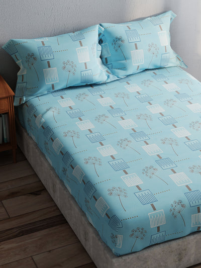 100% Pure Cotton Double Bedsheet With 2 Pillow Covers <small> (geometric-blue)</small>