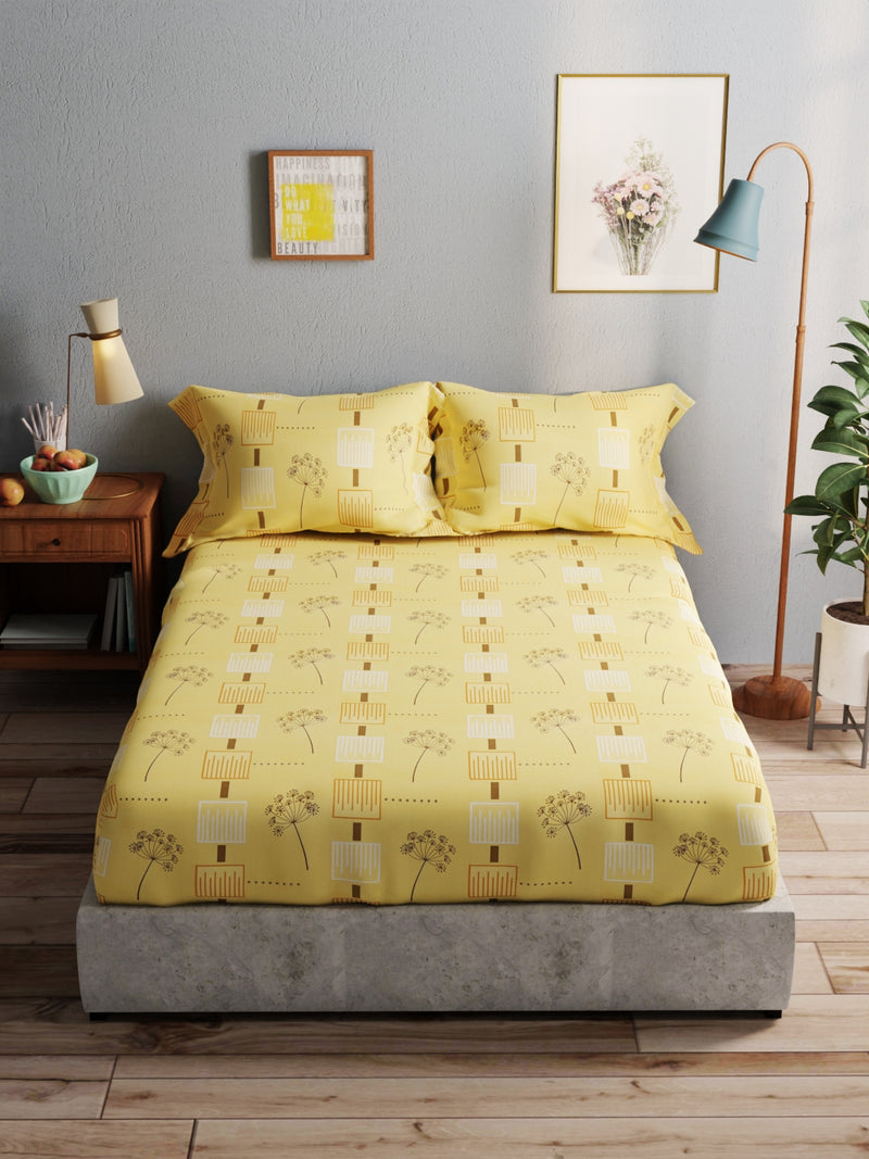 100% Pure Cotton Double Bedsheet With 2 Pillow Covers <small> (geometric-yellow)</small>