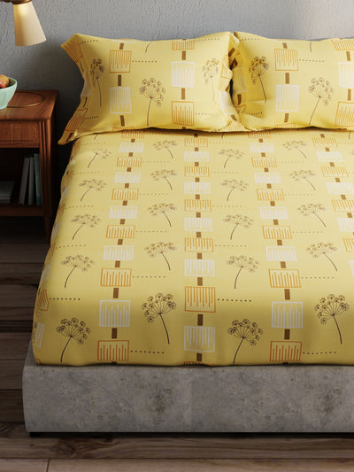 100% Pure Cotton Double Bedsheet With 2 Pillow Covers <small> (geometric-yellow)</small>