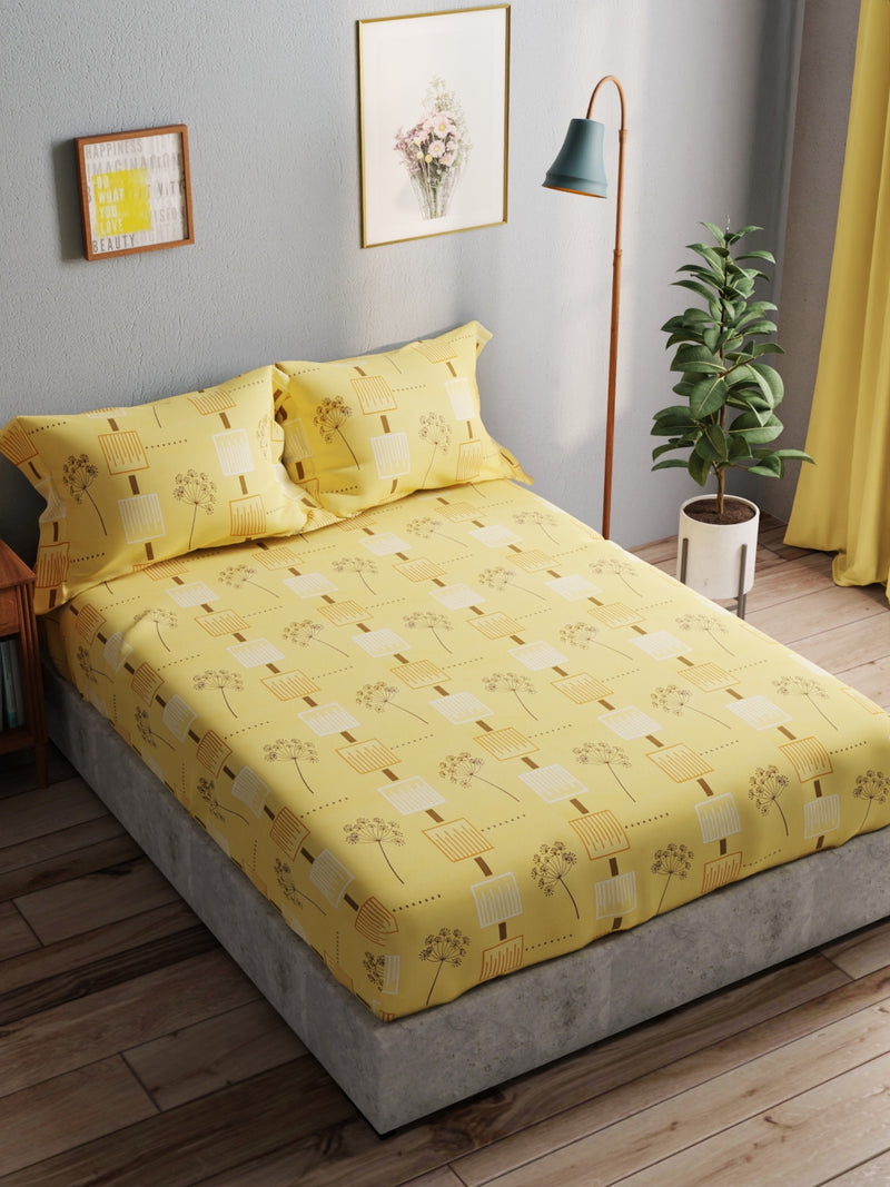 100% Pure Cotton Double Bedsheet With 2 Pillow Covers <small> (geometric-yellow)</small>