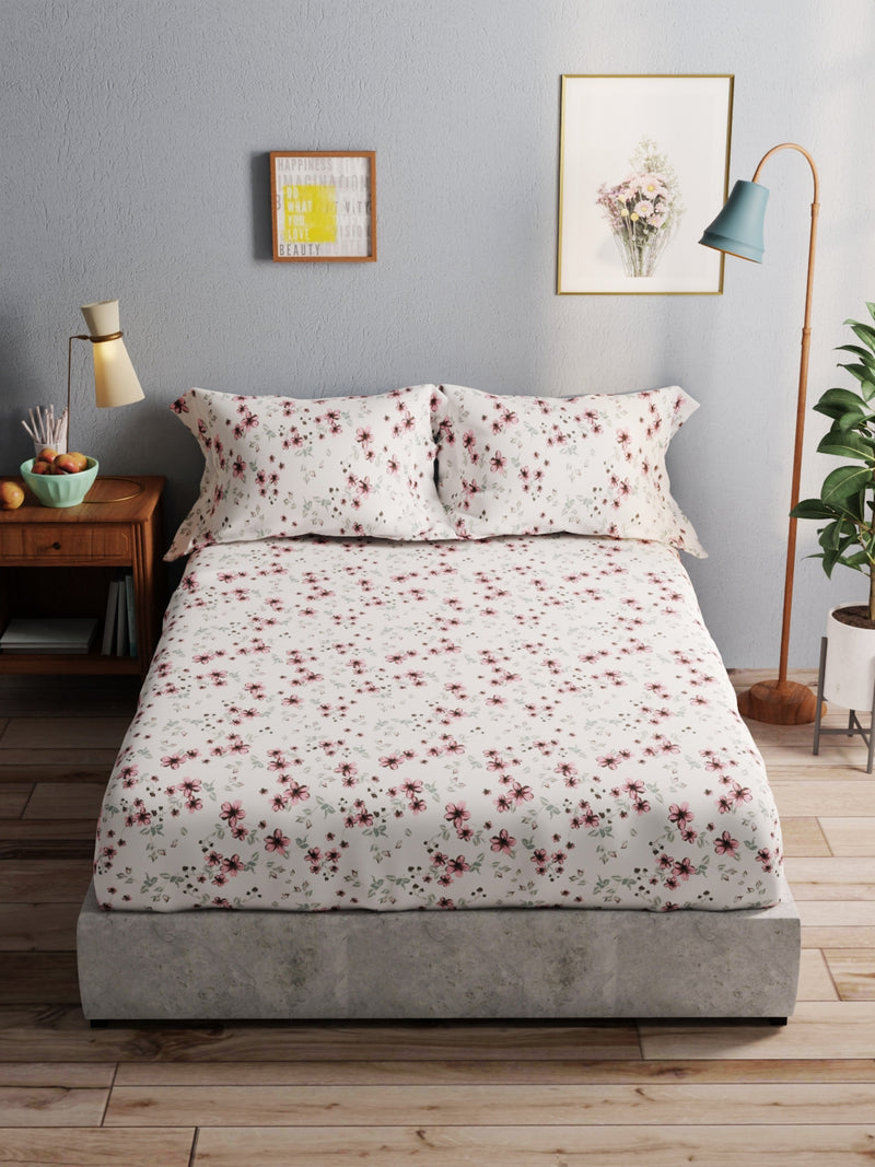 100% Pure Cotton Double Bedsheet With 2 Pillow Covers <small> (floral-ivory/blush)</small>