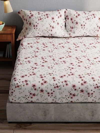 100% Pure Cotton Double Bedsheet With 2 Pillow Covers <small> (floral-ivory/blush)</small>