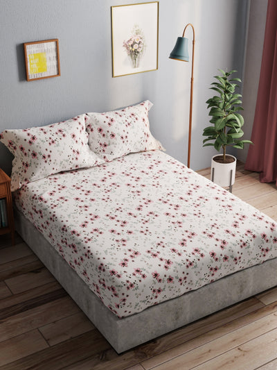 100% Pure Cotton Double Bedsheet With 2 Pillow Covers <small> (floral-ivory/blush)</small>