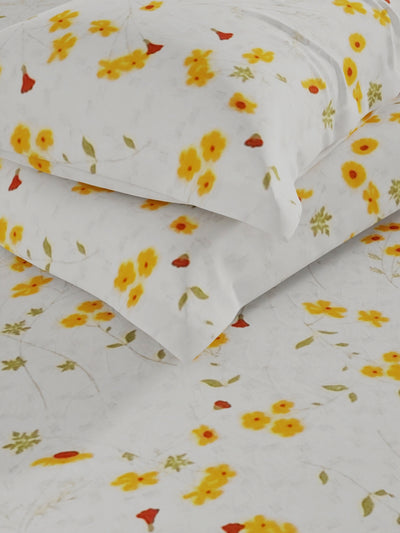 100% Pure Cotton Double Bedsheet With 2 Pillow Covers <small> (floral-ivory/yellow)</small>