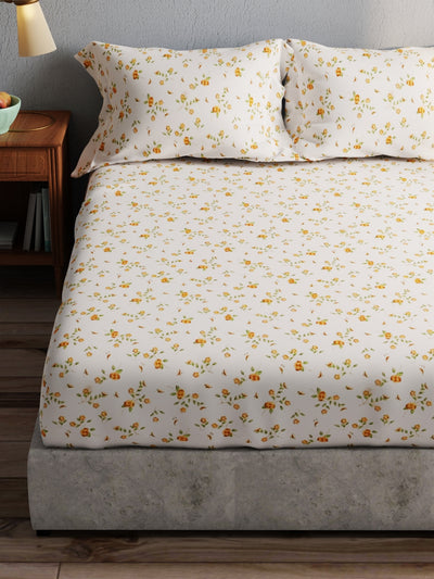 100% Pure Cotton Double Bedsheet With 2 Pillow Covers <small> (floral-ivory/yellow)</small>